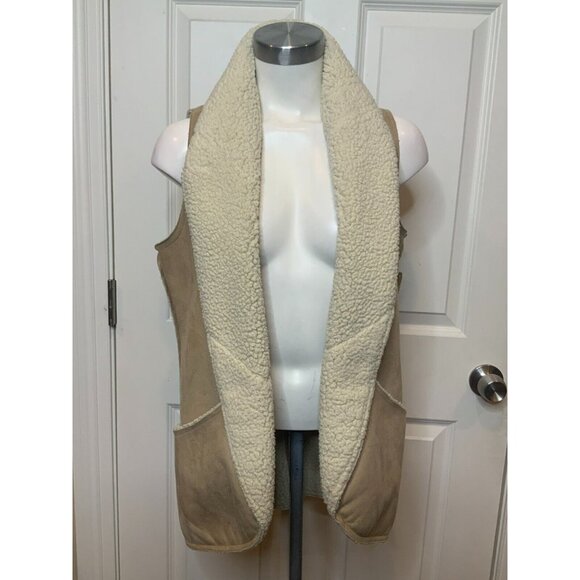 Athleta Tan Suede Sleeveless Sherpa Lined Vest W/ Pockets, Size S/M - Picture 1 of 8